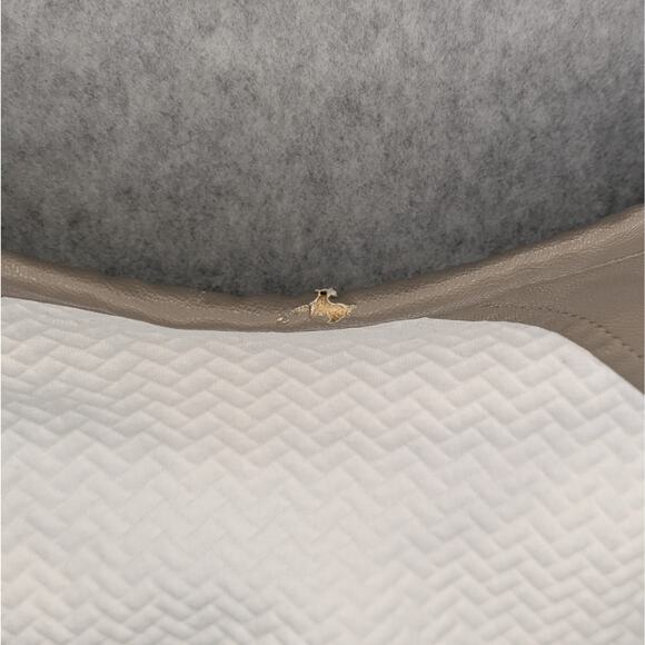 Chico’s Women L Ivory Brown Quilted Moto Jacket Faux Leather Zip Flawed - Picture 13 of 16